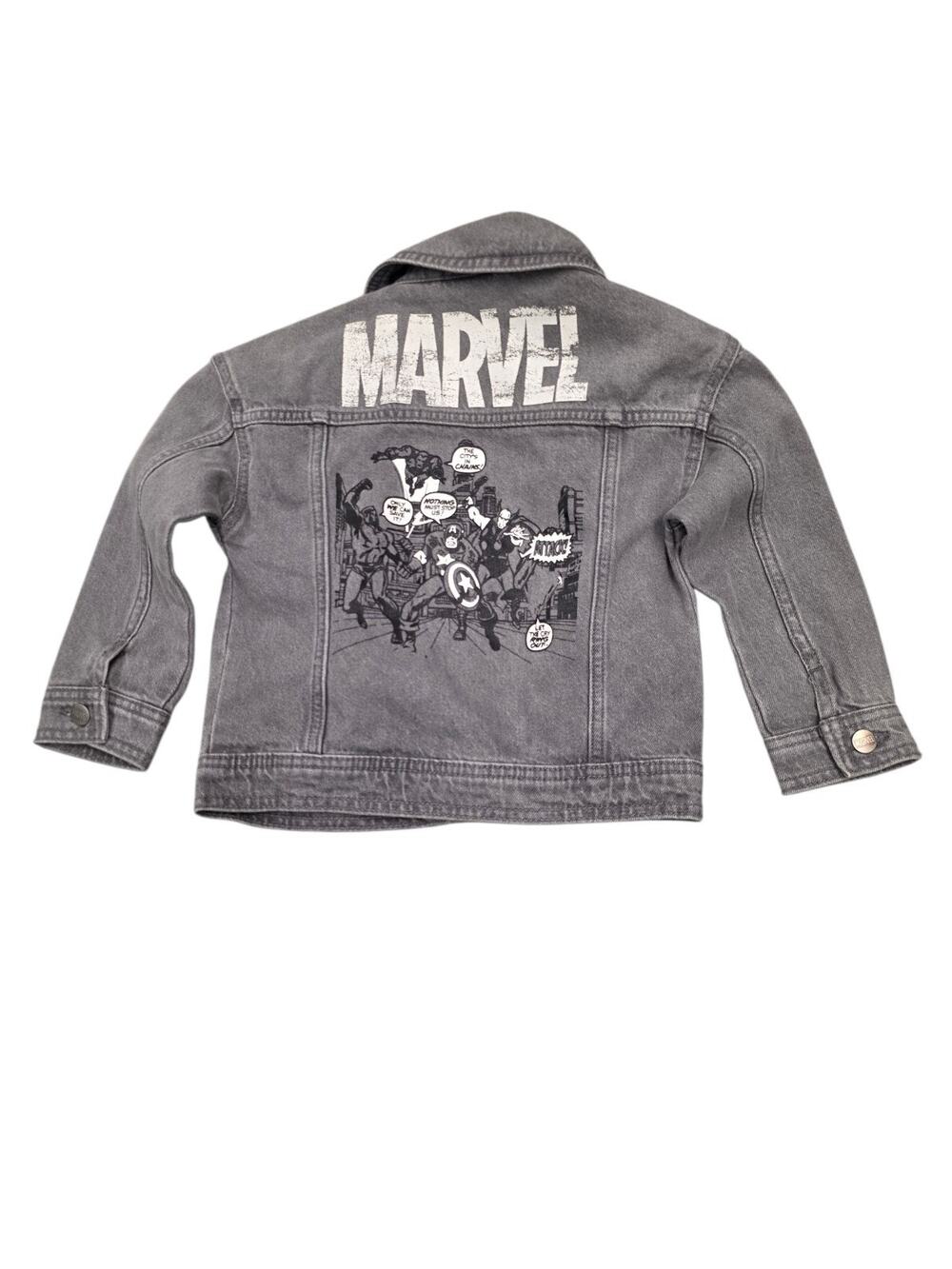 Marvel Avengers Boys Gray Denim Jacket Comic Print Size 4T Toddler